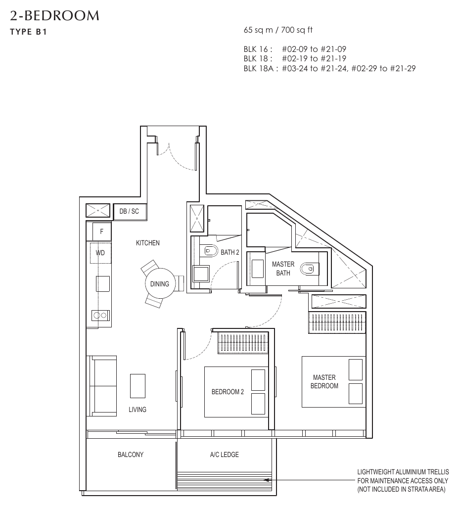 Type B1 · 2-Bedroom · 700 sqft